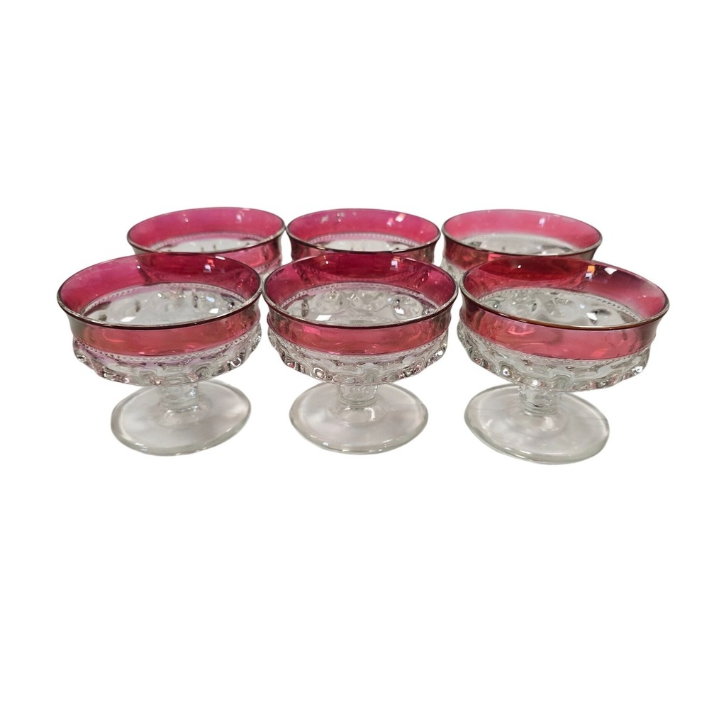 Vintage Ruby Flash Thumbprint Glass Dessert Bowls Set of 6 Footed Coupes
